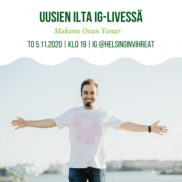 Mainoskuva tapahtumasta, jossa tapahtuman päivämäärä ja kuva Ozan Yanarista